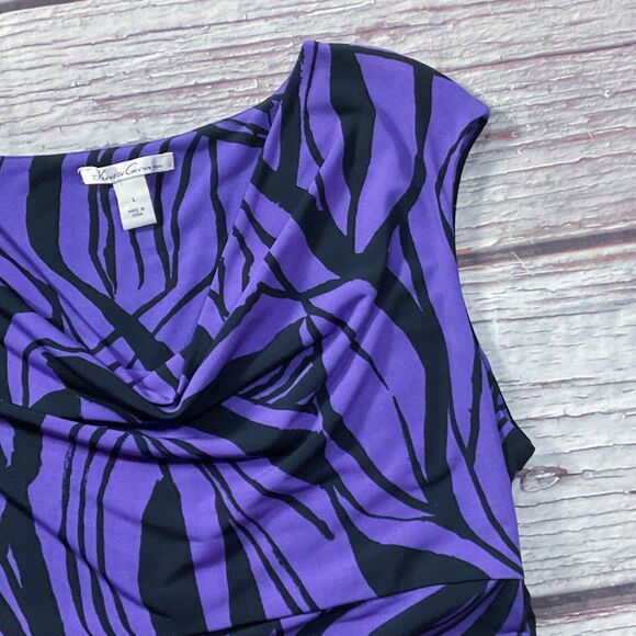 Kenneth Cole Womens Top size L Purple Black Pullover Drape V Neckline Stretch - Picture 6 of 10